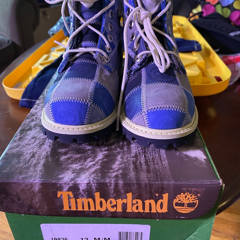 Timberland size 12 patchwork blue/gray